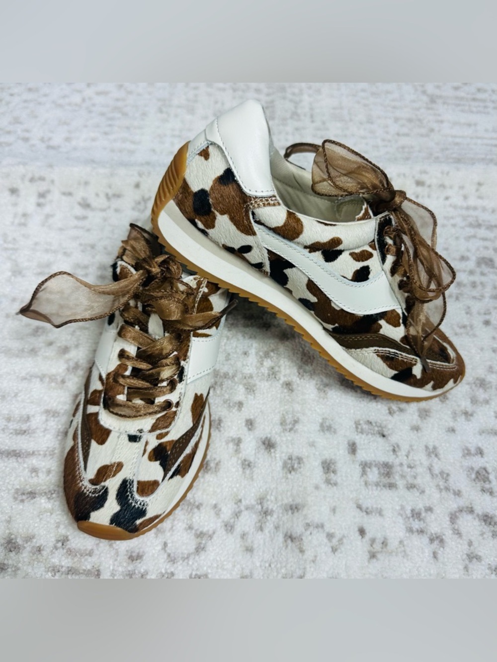 Dolce Vita Brown & White Leopard-Print Ribbon Lace Sneakers